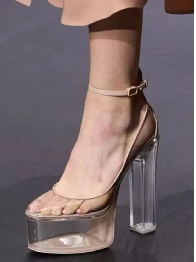 Super High Heel Party Shoes | Thick Sole Leather Bridal Pumps - Maison Novaire #
