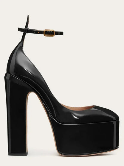 Super High Heel Party Shoes | Thick Sole Leather Bridal Pumps - Maison Novaire #
