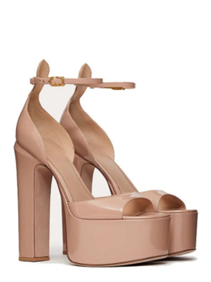 Super High Heel Party Shoes | Thick Sole Leather Bridal Pumps - Maison Novaire #