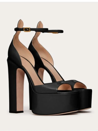 Super High Heel Party Shoes | Thick Sole Leather Bridal Pumps - Maison Novaire #