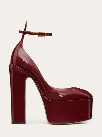 Super High Heel Party Shoes | Thick Sole Leather Bridal Pumps - Maison Novaire #