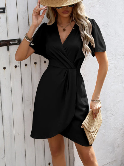 Surplice Short Sleeve Mini Dress. - Maison Novaire #