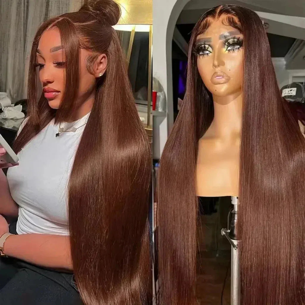 Swiss Lace 36” Chocolate Brown HD Bone Straight Wig - Maison Novaire #