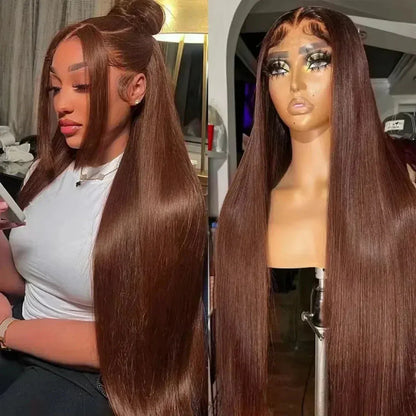 Swiss Lace 36” Chocolate Brown HD Bone Straight Wig - Maison Novaire #