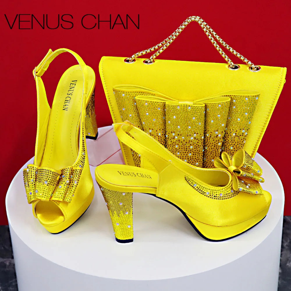 Thin Heels Ladies Shoes and Bag Matching Bag Set For Women Wedding Party. - Maison Novaire #