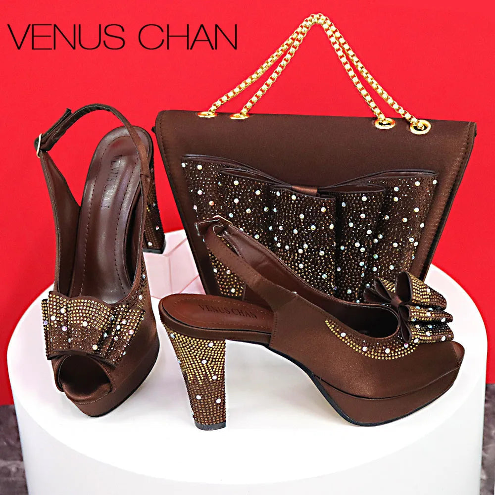Thin Heels Ladies Shoes and Bag Matching Bag Set For Women Wedding Party. - Maison Novaire #