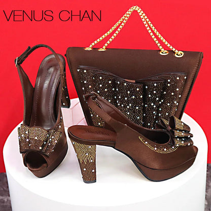 Thin Heels Ladies Shoes and Bag Matching Bag Set For Women Wedding Party. - Maison Novaire #