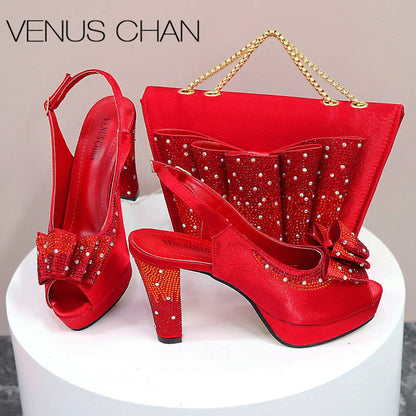 Thin Heels Ladies Shoes and Bag Matching Bag Set For Women Wedding Party. - Maison Novaire #