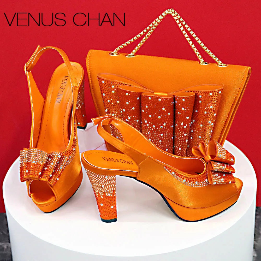 Thin Heels Ladies Shoes and Bag Matching Bag Set For Women Wedding Party. - Maison Novaire #
