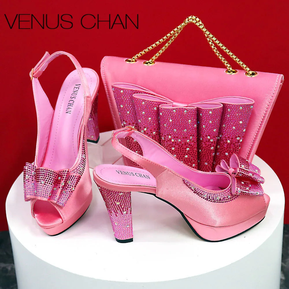 Thin Heels Ladies Shoes and Bag Matching Bag Set For Women Wedding Party. - Maison Novaire #