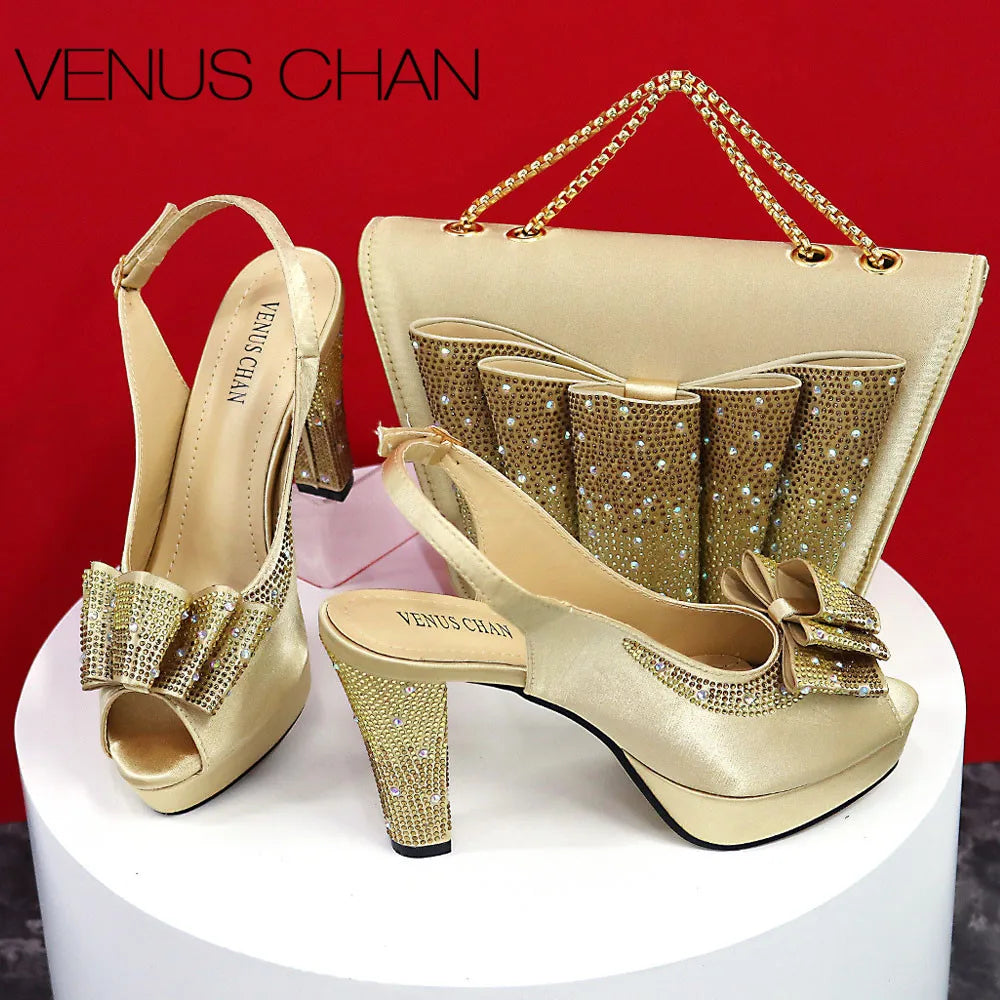 Thin Heels Ladies Shoes and Bag Matching Bag Set For Women Wedding Party. - Maison Novaire #
