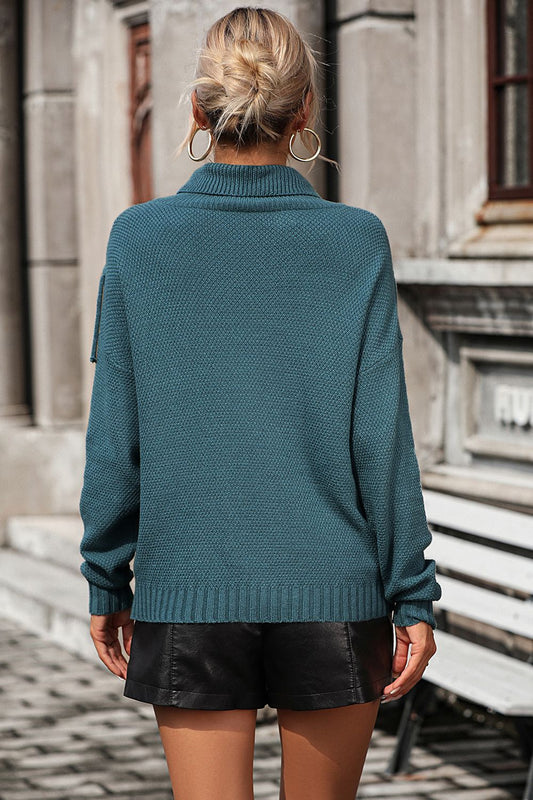 Turtle Neck Tassel Front Long Sleeve Pullover Sweater - Maison Novaire