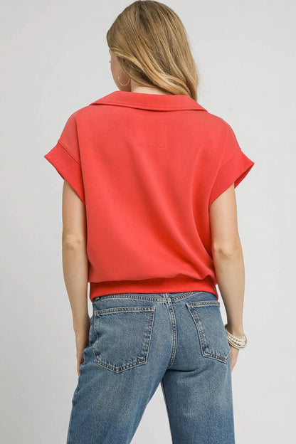 Umgee Luxe Knit Collared Short Sleeve Polo Sweatshirt. - Maison Novaire #