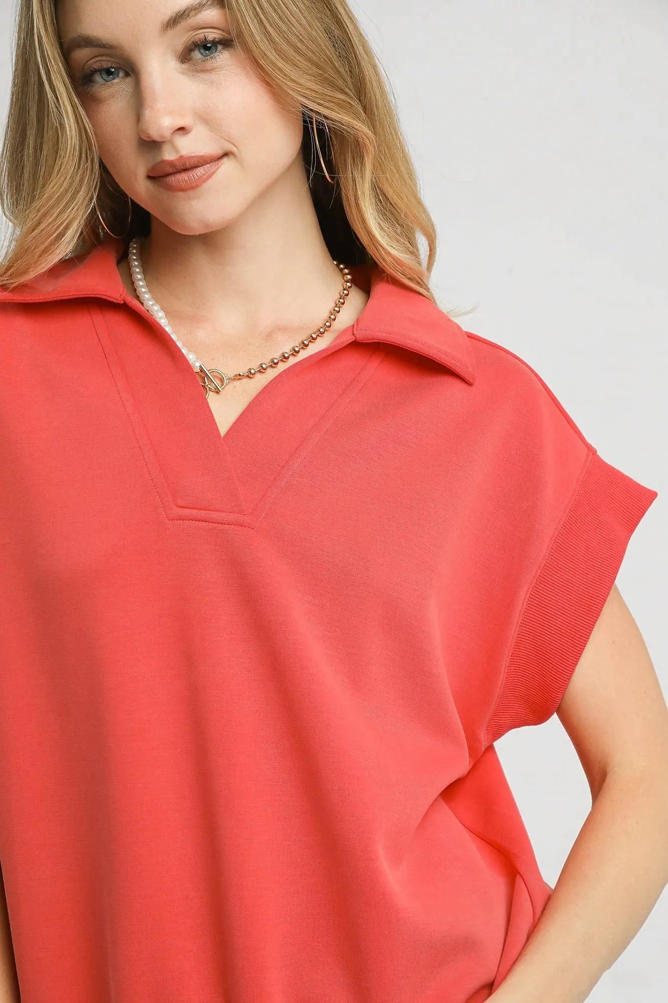 Umgee Luxe Knit Collared Short Sleeve Polo Sweatshirt. - Maison Novaire #