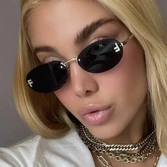 Unisex Retro Oval Rimless Sunglasses. - BLAKESTORE-NG