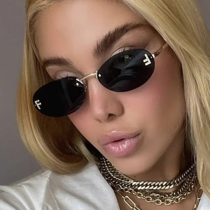 Unisex Retro Oval Rimless Sunglasses. - Maison Novaire #