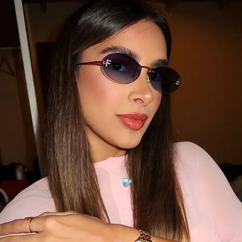 Unisex Retro Oval Rimless Sunglasses. - Maison Novaire #