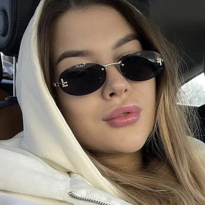 Unisex Retro Oval Rimless Sunglasses. - Maison Novaire #