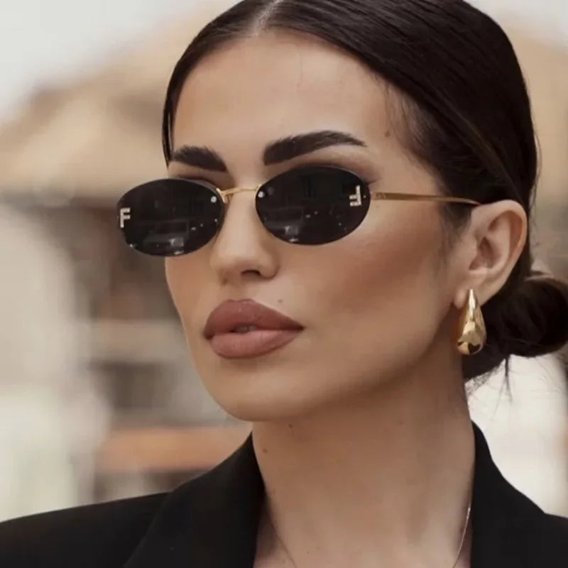 Unisex Retro Oval Rimless Sunglasses. - Maison Novaire #