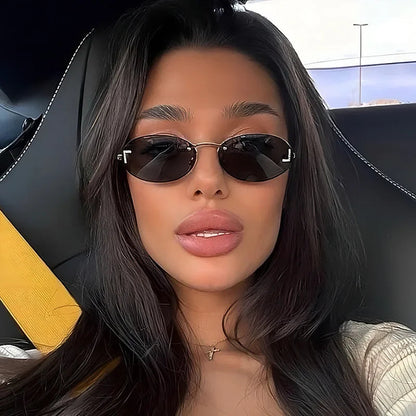 Unisex Retro Oval Rimless Sunglasses. - Maison Novaire #