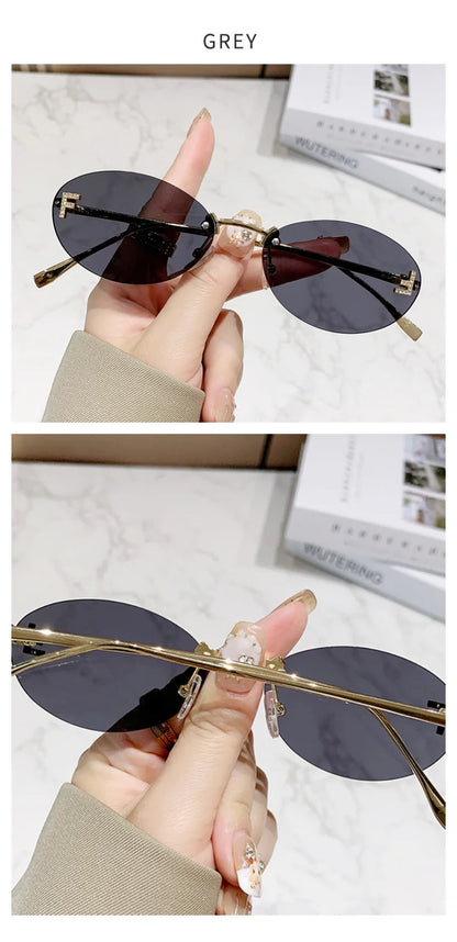 Unisex Retro Oval Rimless Sunglasses. - Maison Novaire #