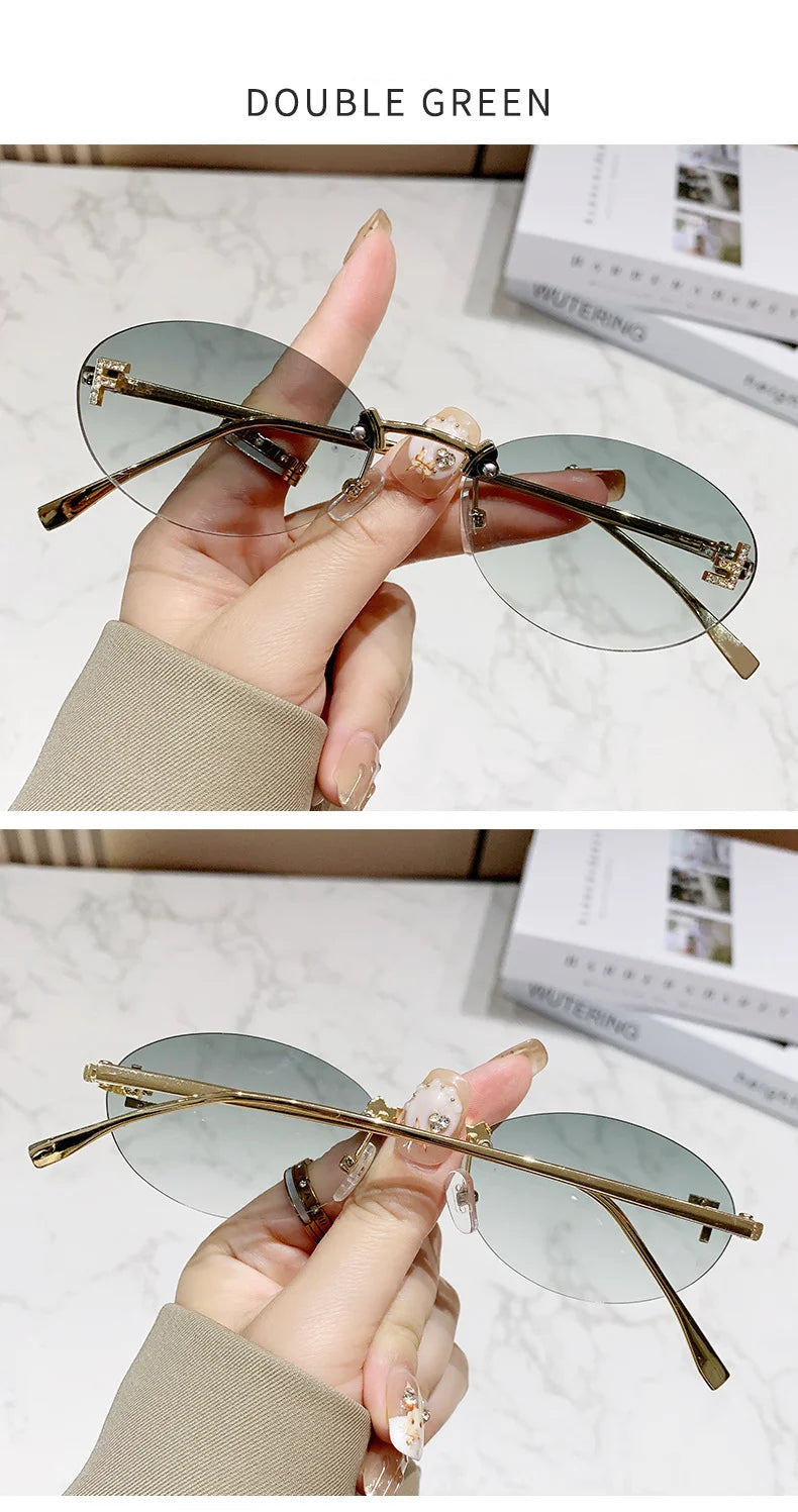 Unisex Retro Oval Rimless Sunglasses. - Maison Novaire #