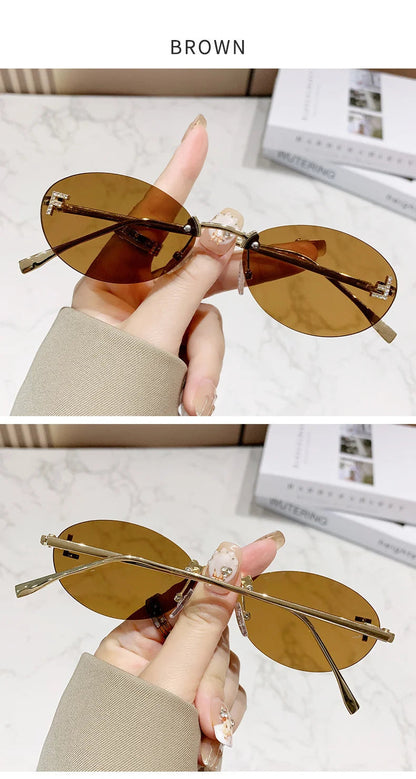 Unisex Retro Oval Rimless Sunglasses. - Maison Novaire #