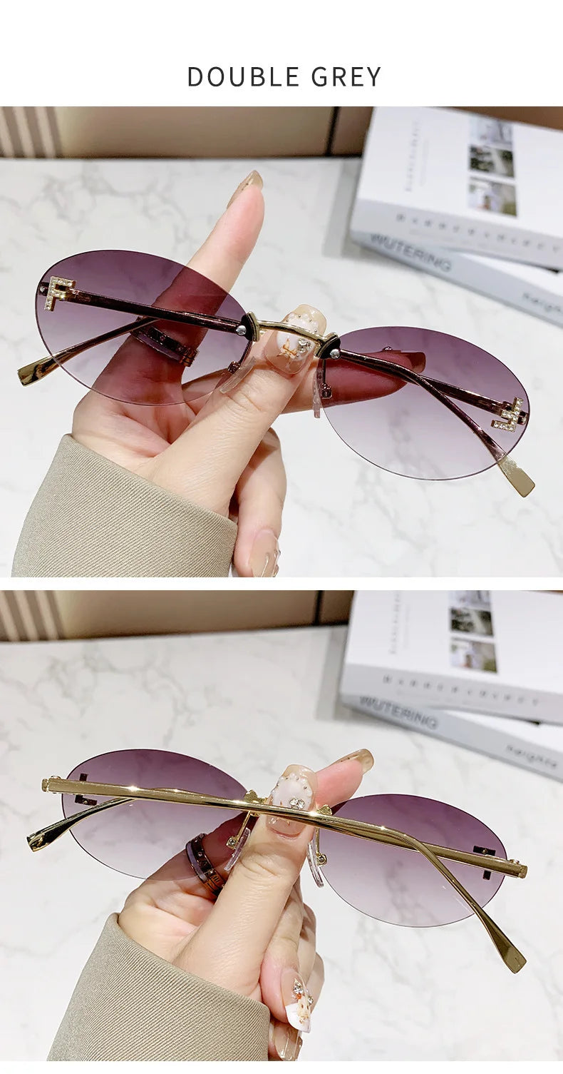 Unisex Retro Oval Rimless Sunglasses. - Maison Novaire #