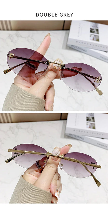 Unisex Retro Oval Rimless Sunglasses. - Maison Novaire #
