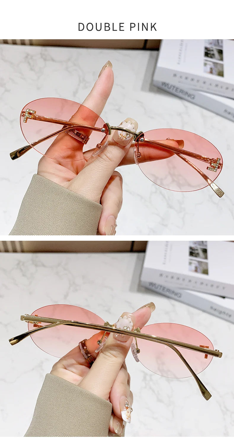 Unisex Retro Oval Rimless Sunglasses. - Maison Novaire #