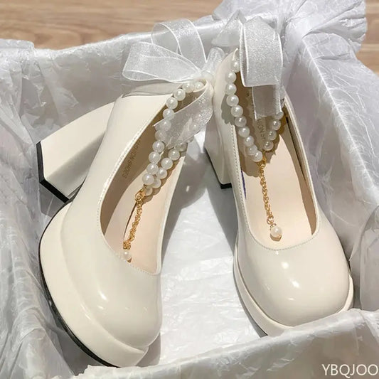 White Mary Jane Heels - Maison Novaire