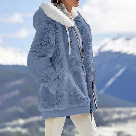 Winter Warm Women Jacket – Oversize Plush Fleece Hooded Coat - Maison Novaire