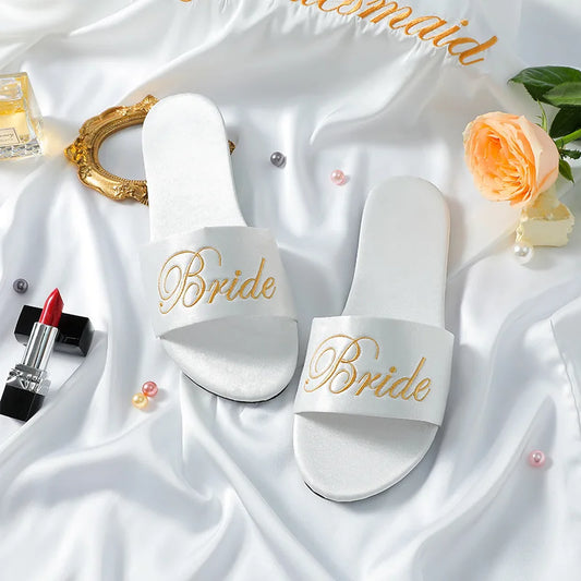 Woman Satin Slippers | Wedding Summer Bride Sandals - Maison Novaire