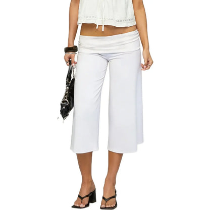 Women Fold Over Gaucho Pants | Low Rise Wide Leg Capri - Maison Novaire