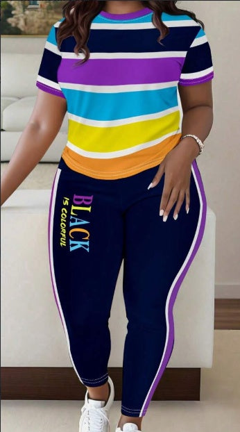 Women Striped T-Shirt And Pants Casual Set - Maison Novaire #