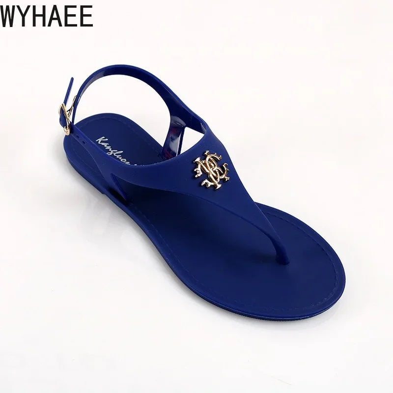 Women Summer Sandals Open Toe Jelly Flip Flops Non-slip Buckle Flat Sandals. - Maison Novaire #