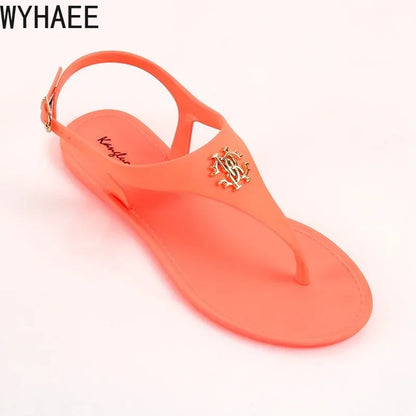 Women Summer Sandals Open Toe Jelly Flip Flops Non-slip Buckle Flat Sandals. - Maison Novaire #