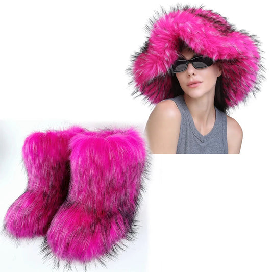 Women's Fur Snow Boots with Hat. - Maison Novaire #