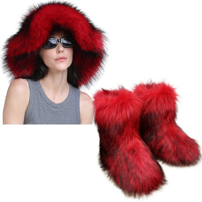 Women's Fur Snow Boots with Hat. - Maison Novaire #