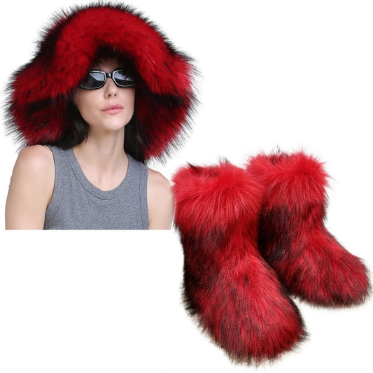 Women's Fur Snow Boots with Hat. - Maison Novaire #