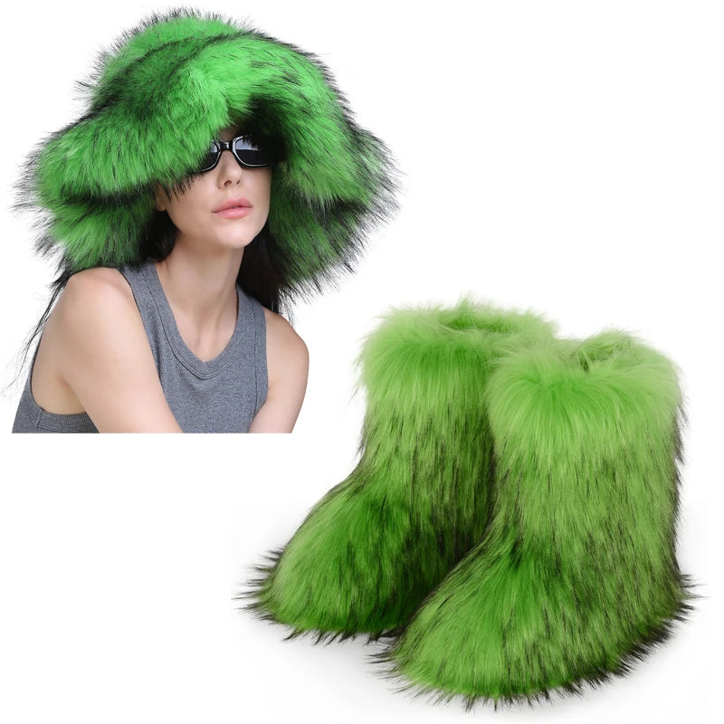 Women's Fur Snow Boots with Hat. - Maison Novaire #