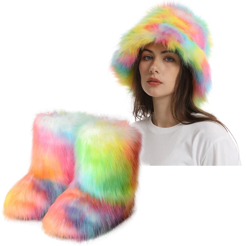 Women's Fur Snow Boots with Hat. - Maison Novaire #