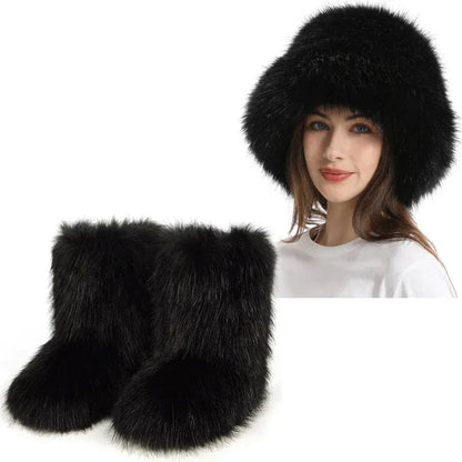Women's Fur Snow Boots with Hat. - Maison Novaire #