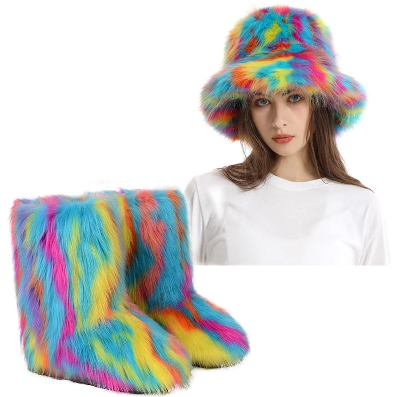 Women's Fur Snow Boots with Hat. - Maison Novaire #