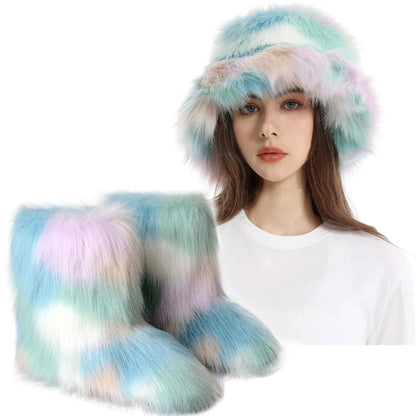 Women's Fur Snow Boots with Hat. - Maison Novaire #