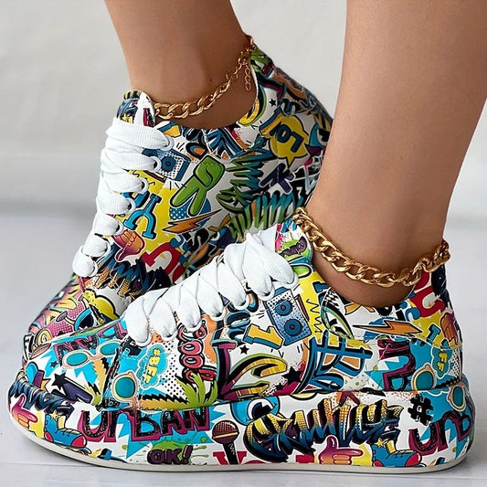 Women's Graffiti Print Sneakers. - Maison Novaire #