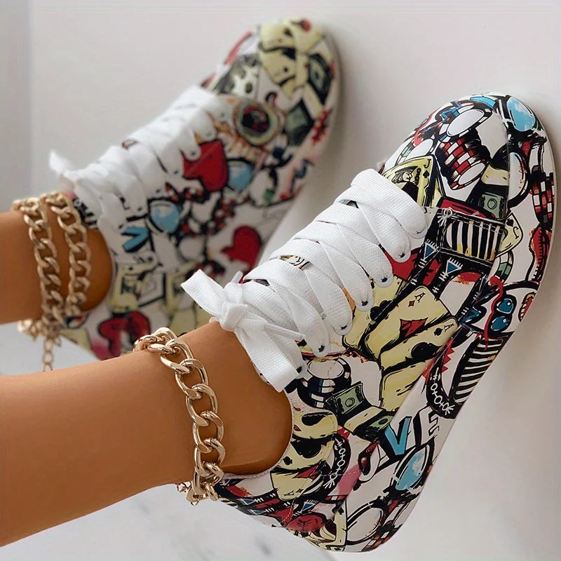 Women's Graffiti Print Sneakers. - Maison Novaire #