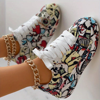 Women's Graffiti Print Sneakers. - Maison Novaire #