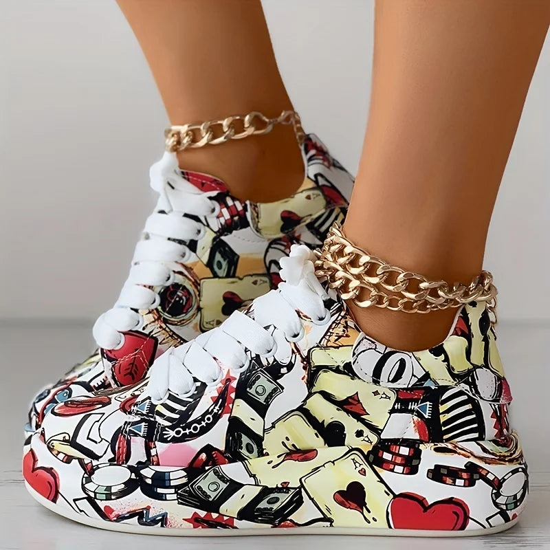 Women's Graffiti Print Sneakers. - Maison Novaire #