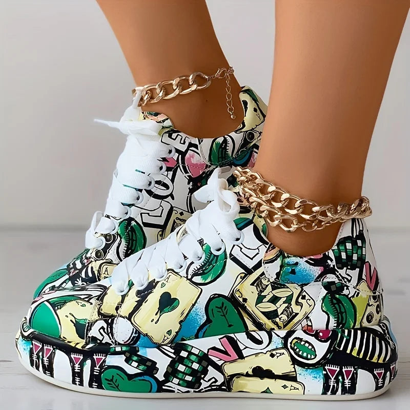Women's Graffiti Print Sneakers. - Maison Novaire #